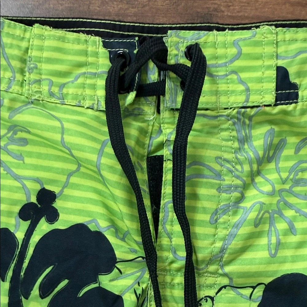 Lime Green Floral Men's Board Shorts - Picture 3 of 7